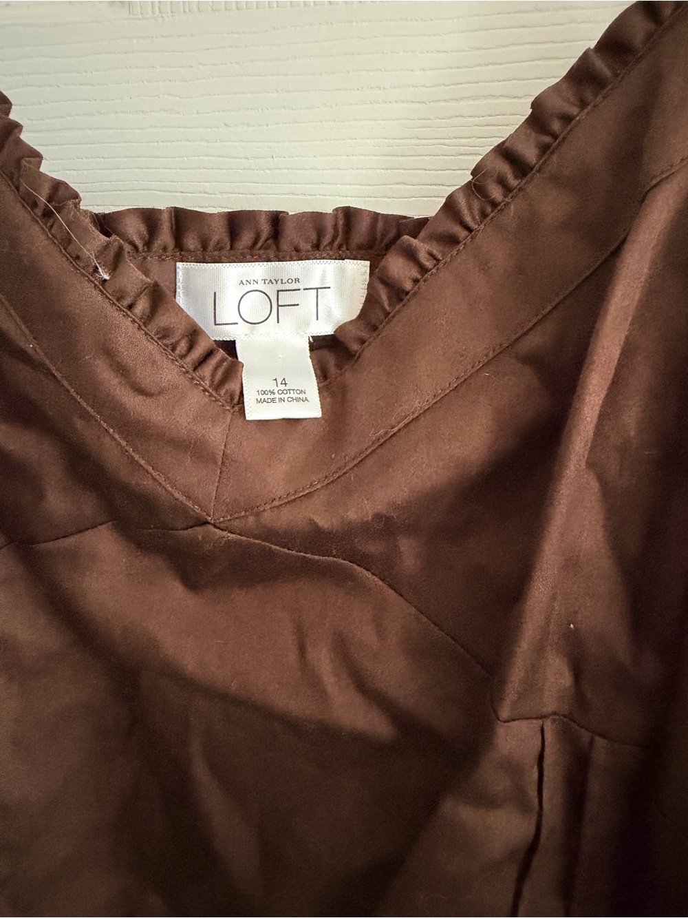 LOFT Brown Ruffle-Trim V-Neck Cami - Picture 3 of 3